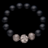 Lorens Jewels Silver and Onyx Bracelet with Diamond Accent Beads