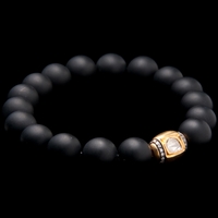 Loren Jewels Black Onyx Bracelet with Gold and Diamond Accent Bead