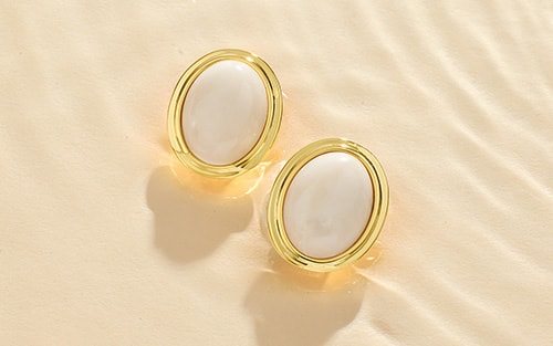 Oval Cream Opal Clip-on Earrings