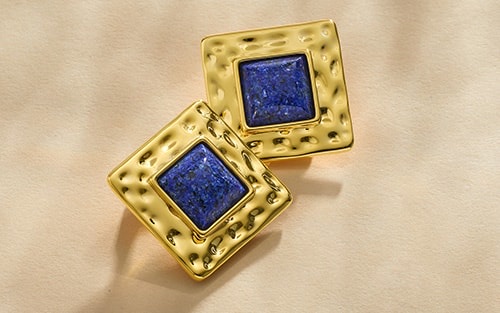 Lapis Lazuli Square Hammered Clip-on Earrings
