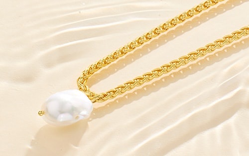 Freshwater Pearl Pendant Wheat Chain Necklace